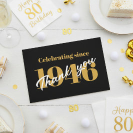 80歳の誕生日 1946 レトロ ブラック ゴールド サンキューカード