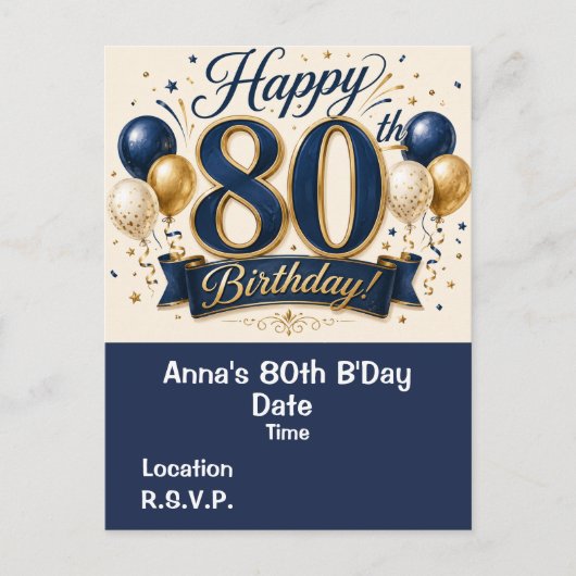 80歳の誕生日 Save the Date ポストカード (正面)