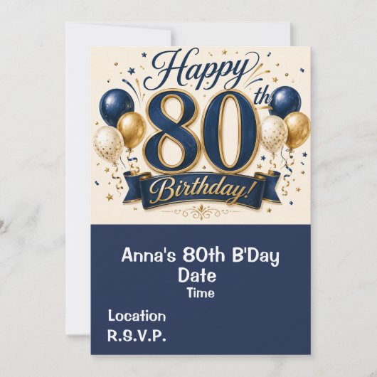80歳の誕生日 Save the Date 招待状 (正面)