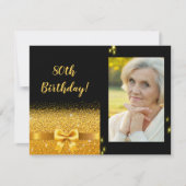 80歳の誕生日iblack金ゴールドボウ写真 招待状 (正面)