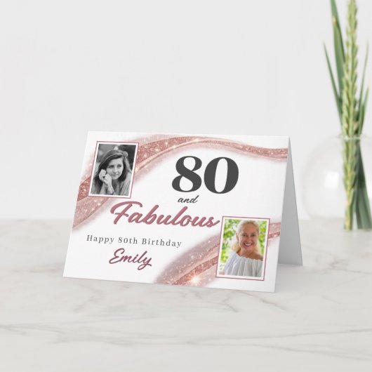 80歳の輝き ローズゴールドフォト 80歳の誕生日 カード (正面)