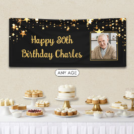 80歳またはその他の誕生日フォトゴールドスターカスタムカラー 横断幕