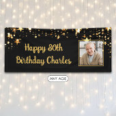 80歳またはその他の誕生日フォトゴールドスターカスタムカラー 横断幕