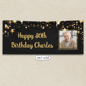 80歳またはその他の誕生日フォトゴールドスターカスタムカラー 横断幕