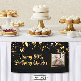 80歳またはその他の誕生日フォトゴールドスター カスタムカラー 横断幕