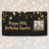 80歳またはその他の誕生日フォトゴールドスター カスタムカラー 横断幕