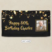 80歳またはその他の誕生日フォトゴールドスター カスタムカラー 横断幕