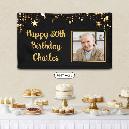 80歳またはその他の誕生日フォト ゴールドスター カスタムカラー 横断幕