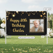 80歳またはその他の誕生日フォト ゴールドスター カスタムカラー 横断幕