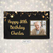 80歳またはその他の誕生日フォト ゴールドスター カスタムカラー 横断幕