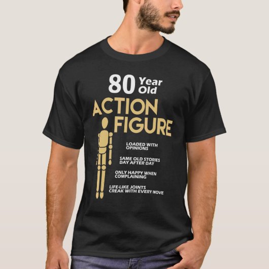 80歳アクション姿80誕生日記念日 Tシャツ (正面)