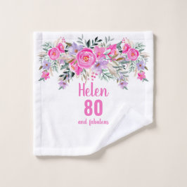 80歳エレガントの誕生日ピンクフローラフリースブランケット ウォッシュタオル