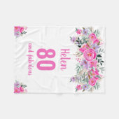 80歳エレガントの誕生日ピンクフローラ フリースブランケット (正面(横))