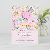 80歳エレガントの誕生日招待状ピンクフローラシック 招待状 (スタンド正面)