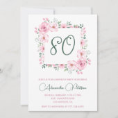 80歳エレガントの誕生日招待状フローラピンク 招待状 (正面)
