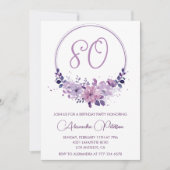 80歳エレガントの誕生日招待状フローラ紫 招待状 (正面)