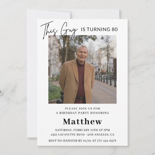 80歳エレガントの誕生日招待状メンズ写真 招待状 (正面)