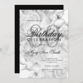 80歳エレガント誕生日パーティーフローラシルバーホワイト 招待状 (正面/裏面)