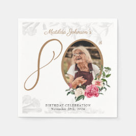 80歳エレガント誕生日パーティーフローラ植物写真 スタンダードカクテルナプキン