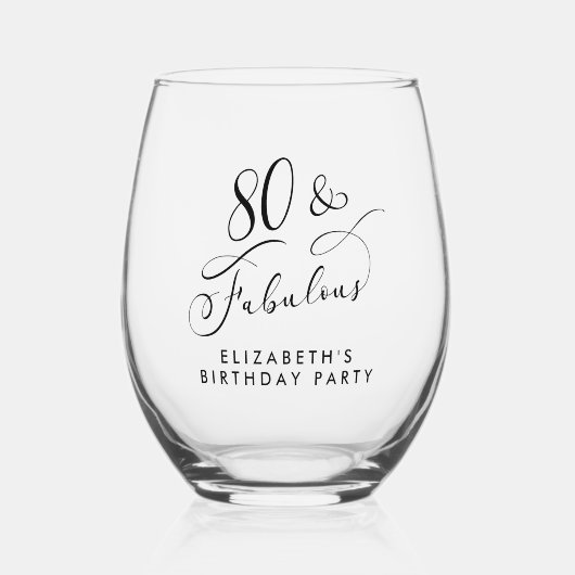 80歳エレガント誕生日パーティー ステムなしワイングラス (正面)