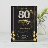 80歳ダイヤモンド ブラック＆ゴールド 誕生日 招待状 (スタンド正面)