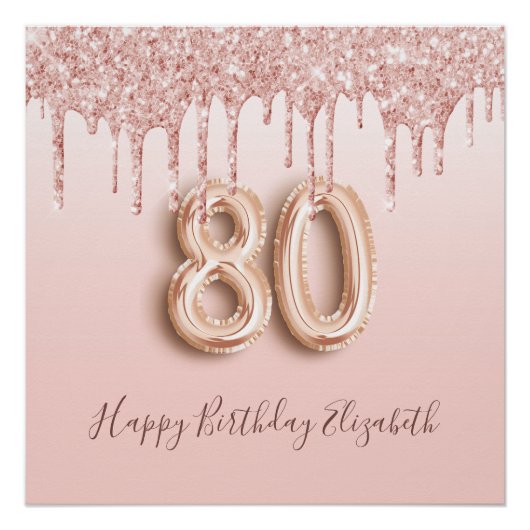 80歳バラ金ゴールドグリッターピンク ポスター (正面)