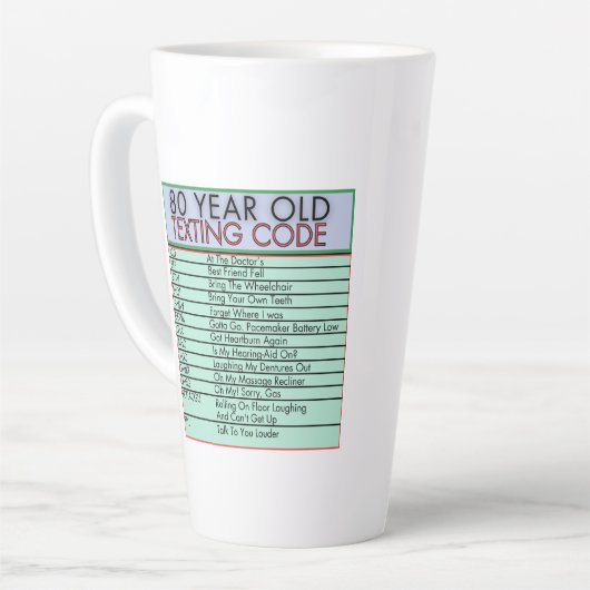 80歳メールや文字を打つコードおもしろい誕生日上級マグカップ カフェラテマグ (左アングル)