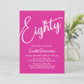80歳モダンのスクリプトピンク80歳の誕生日パーティー 招待状 (スタンド正面)
