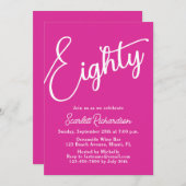 80歳モダンのスクリプトピンク80歳の誕生日パーティー 招待状 (正面/裏面)