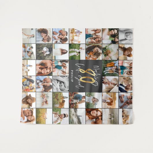 80歳モダンの誕生日の写数々の真 タペストリー (正面(横))