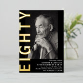 80歳モダンの誕生日パーティー 箔招待状 (立ち正面)