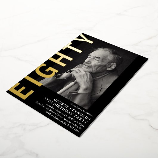 80歳モダンの誕生日パーティー 箔招待状 (回転した状態)