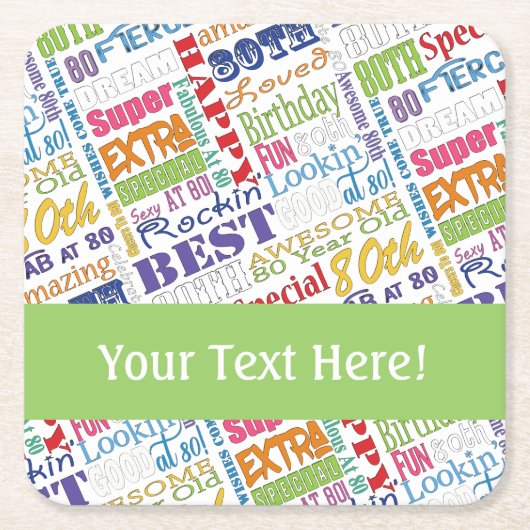 80歳ユニークの誕生日プレゼント スクエアペーパーコースター (正面)
