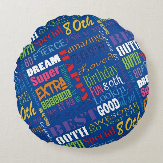 80歳ユニークの誕生日プレゼント ラウンドクッション (正面)