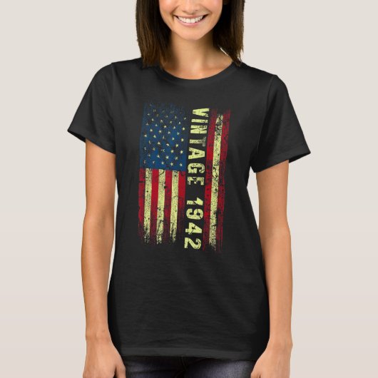 80歳ヴィンテージ1942年米国国旗80歳の誕生日 Tシャツ (正面)