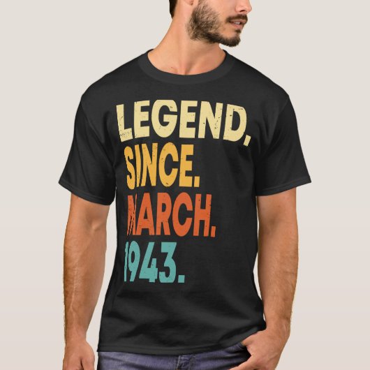 80歳ヴィンテージ1943年3月80誕生日 Tシャツ (正面)