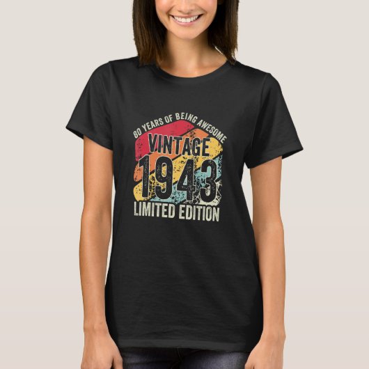 80歳ヴィンテージ1943 80誕生日 Tシャツ (正面)