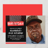 80歳招待状メンズパーティーフォトレッド 招待状 (正面/裏面)