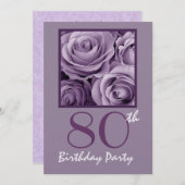 80歳誕生日パーティーのエレガント薄紫パープルバラV01 招待状 (正面/裏面)