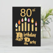 80歳誕生日パーティーの招待-金ゴールド 招待状 (スタンド正面)