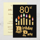 80歳誕生日パーティーの招待-金ゴールド 招待状 (正面/裏面)