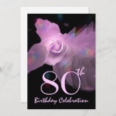 80歳誕生日パーティーの招待PINKバタフライバラ 招待状 (正面/裏面)