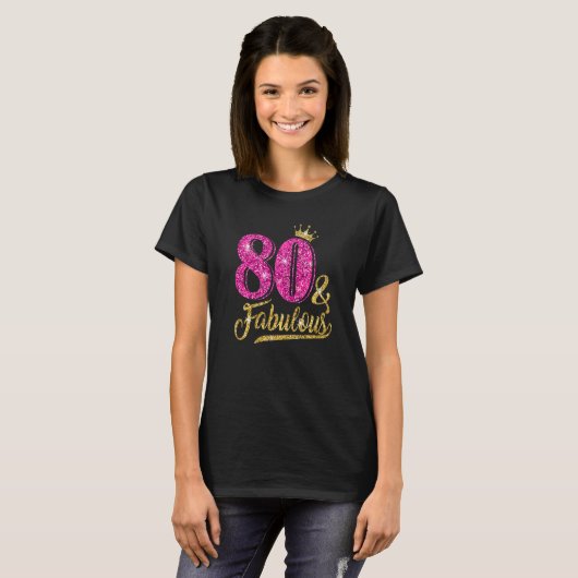 80歳80歳と素晴らしい80誕生日ピンククロウ Tシャツ (正面フル)