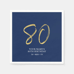 80歳 ゴールド&ネイビーブルーの文字 80歳の誕生日 スタンダードカクテルナプキン