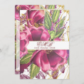 80歳 バーガンディ ゴールド フラワー エレガント おしゃれな誕生日 招待状 (正面/裏面)