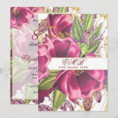 80歳 バーガンディ ゴールド フラワー エレガント おしゃれな 誕生日 招待状 (正面/裏面)