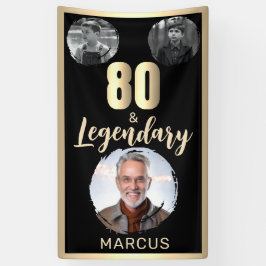 80歳 & レジェンダリー 3枚の写真 80歳の誕生日 ゴールド 横断幕