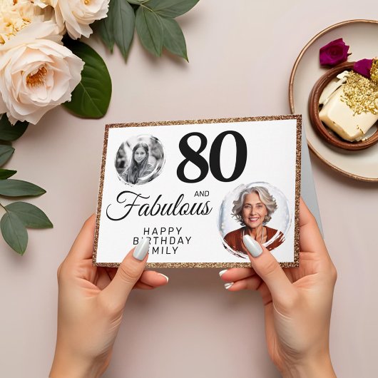 80歳 誕生日おめでとう ゴールドグリッター2枚の写真 80歳の誕生日 カード