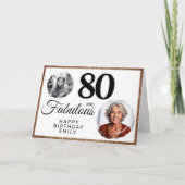 80歳 誕生日おめでとう ゴールドグリッター2枚の写真 80歳の誕生日 カード (正面)