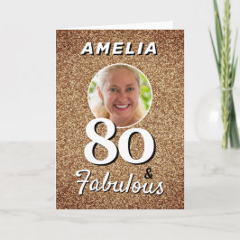 80歳 誕生日おめでとう ゴールドグリッター フォト 80歳の誕生日 カード